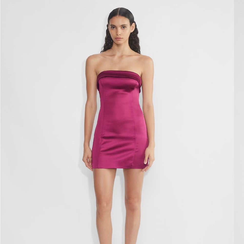 Aritzia Shimmer Satin Strapless Dress - Fuchsia